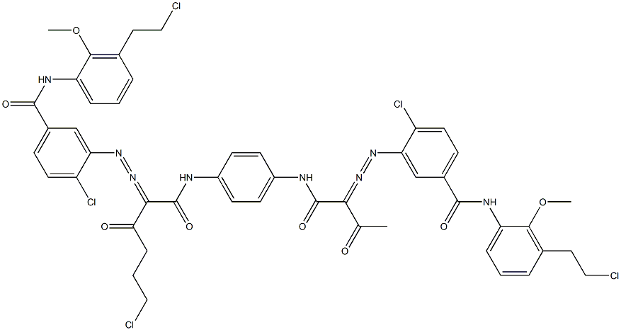3,3'-[2-(2-Chloroethyl)-1,4-phenylenebis[iminocarbonyl(acetylmethylene)azo]]bis[N-[3-(2-chloroethyl)-2-methoxyphenyl]-4-chlorobenzamide] Structure