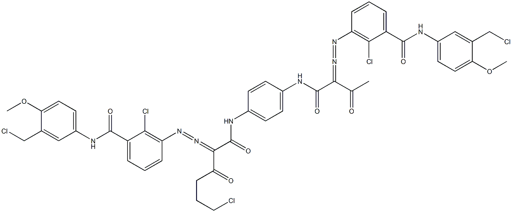 3,3'-[2-(2-Chloroethyl)-1,4-phenylenebis[iminocarbonyl(acetylmethylene)azo]]bis[N-[3-(chloromethyl)-4-methoxyphenyl]-2-chlorobenzamide],,结构式