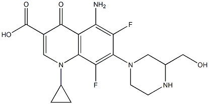 5-Amino-1-cyclopropyl-6,8-difluoro-1,4-dihydro-7-[3-hydroxymethyl-1-piperazinyl]-4-oxoquinoline-3-carboxylic acid Struktur