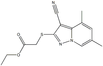 [(4,6-ジメチル-3-シアノピラゾロ[1,5-a]ピリジン-2-イル)チオ]酢酸エチル 化学構造式