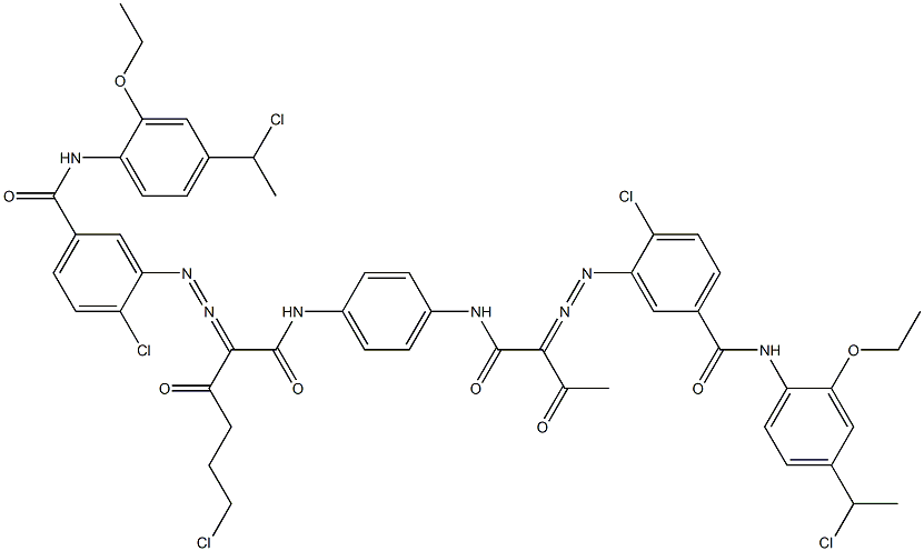 3,3'-[2-(2-クロロエチル)-1,4-フェニレンビス[イミノカルボニル(アセチルメチレン)アゾ]]ビス[N-[4-(1-クロロエチル)-2-エトキシフェニル]-4-クロロベンズアミド] 化学構造式