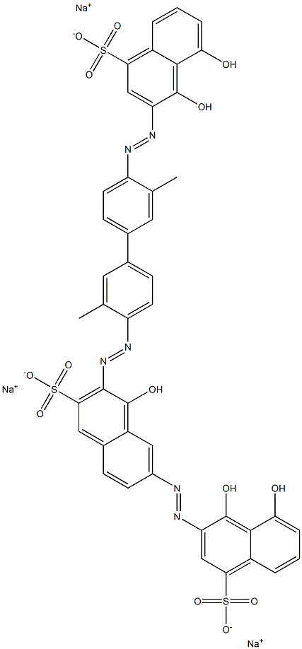 4,5-ジヒドロキシ-3-[[4'-[[1-ヒドロキシ-7-[(1,8-ジヒドロキシ-4-スルホ-2-ナフチル)アゾ]-3-スルホ-2-ナフチル]アゾ]-3,3'-ジメチル-1,1'-ビフェニル-4-イル]アゾ]-1-ナフタレンスルホン酸三ナトリウム 化学構造式