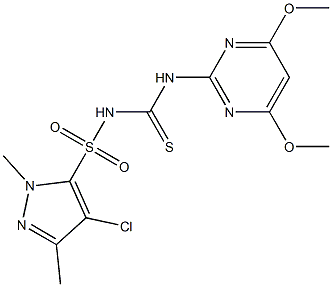 4-Chloro-1,3-dimethyl-N-[(4,6-dimethoxypyrimidin-2-yl)thiocarbamoyl]-1H-pyrazole-5-sulfonamide,,结构式