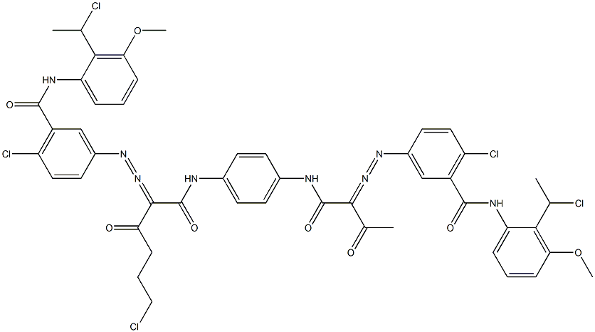 3,3'-[2-(2-Chloroethyl)-1,4-phenylenebis[iminocarbonyl(acetylmethylene)azo]]bis[N-[2-(1-chloroethyl)-3-methoxyphenyl]-6-chlorobenzamide] 结构式