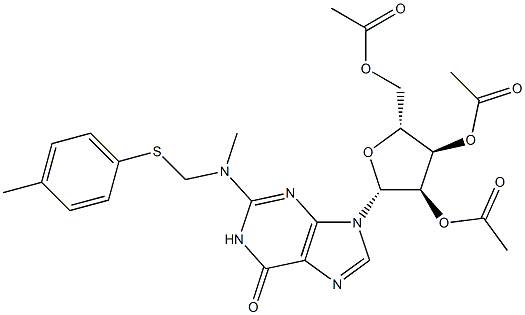 N-メチル-N-[[(4-メチルフェニル)チオ]メチル]-2'-O,3'-O,5'-O-トリアセチルグアノシン 化学構造式