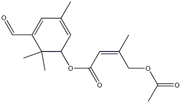 5-(3-アセトキシメチル-2-ブテノイルオキシ)-3,6,6-トリメチル-1,3-シクロヘキサジエン-1-カルボアルデヒド 化学構造式