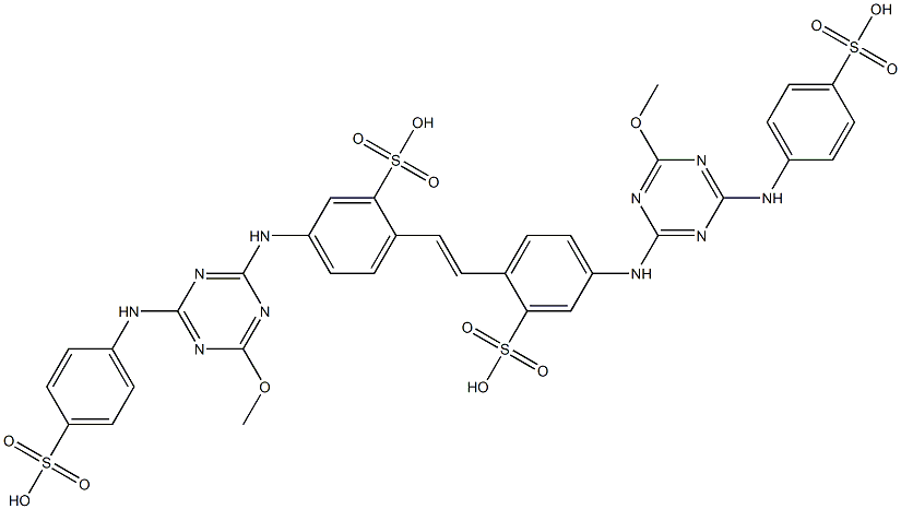 4,4'-Bis[6-methoxy-4-(p-sulfophenylamino)-1,3,5-triazin-2-ylamino]-2,2'-stilbenedisulfonic acid,,结构式