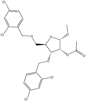 Methyl 2-O-Acetyl-3,5-di-O-(2,4-dichlorobenzyl)- alpha-D-ribofuranoside,,结构式