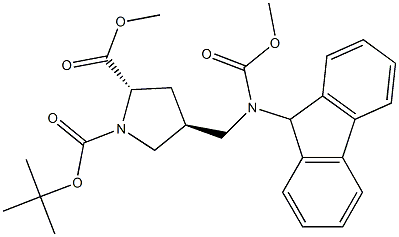 (S)-N-alpha-t-Butyloxycarbonyl-trans-4-(9-fluorenylmethyloxycarbonyl-aminomethyl)-proline methyl ester,,结构式