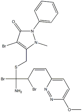  3-((1-Amino-2,3-diaza-4-(4-methoxyphenyl)buta-1,3-dienylthio)methyl)-4-bromo-2-methyl-1-phenyl-3-pyrazolin-5-one, bromide