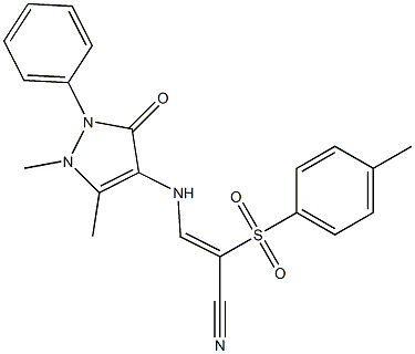 3-((2,3-Dimethyl-5-oxo-1-phenyl(3-pyrazolin-4-yl))amino)-2-((4-methylphenyl)sulfonyl)prop-2-enenitrile Struktur