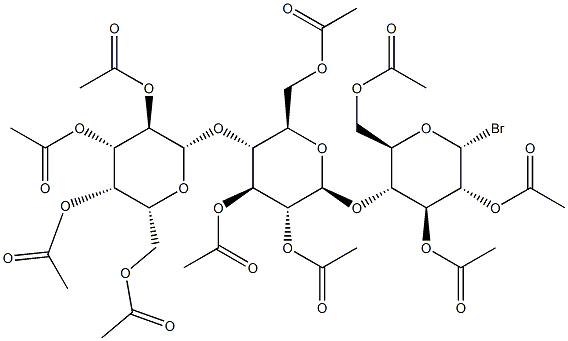 2,3,6-Tri-O-acetyl-4-O-(2,3,6-tri-O-acetyl-4-O-(2,3,4,6-tetra-O-acetyl-b-D-galactopyranosyl)-b-D-glucopyranosyl)-a-D-glucopyranosyl bromide,,结构式