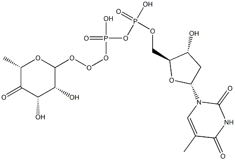 [[(3R,4S,6S)-3,4-dihydroxy-6-methyl-5-oxo-oxan-2-yl]oxy-hydroxy-phosphoryl]oxy-[[(2S,3R,5R)-3-hydroxy-5-(5-methyl-2,4-dioxo-pyrimidin-1-yl)oxolan-2-yl]methoxy]phosphinic acid 化学構造式