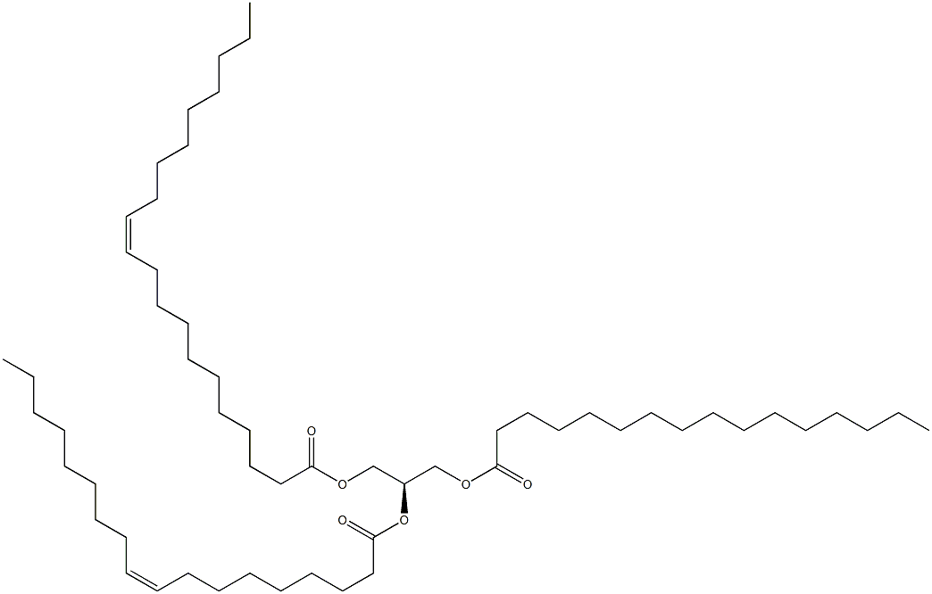 1-hexadecanoyl-2-(9Z-octadecenoyl)-3-(11Z-eicosenoyl)-sn-glycerol Struktur
