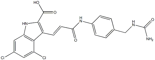 3-(2-((4-ureidomethylphenyl)aminocarbonyl)ethenyl)-4,6-dichloroindole-2-carboxylic acid 结构式