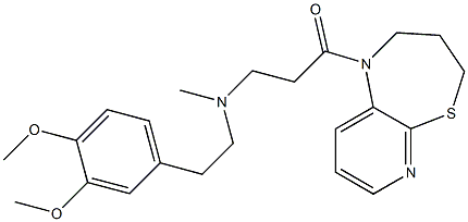 1-(N-(2-(3,4-dimethoxyphenyl)-ethyl)-N-methylaminopropionyl)-1,2,3,4-tetrahydropyrido(2,3-b)(1,4)thiazepine Struktur