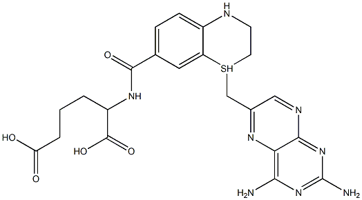 N-(1-((2,4-diamino-6-pteridinyl)methyl)-3,4-dihydro -2H-1,4-benzothiazine-7-carbonyl)-L-2-aminoadipic acid 化学構造式