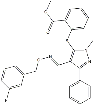 methyl 2-{[4-({[(3-fluorobenzyl)oxy]imino}methyl)-1-methyl-3-phenyl-1H-pyrazol-5-yl]sulfanyl}benzenecarboxylate Structure