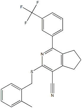 3-[(2-methylbenzyl)sulfanyl]-1-[3-(trifluoromethyl)phenyl]-6,7-dihydro-5H-cyclopenta[c]pyridine-4-carbonitrile,,结构式