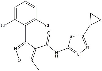 N4-(5-cyclopropyl-1,3,4-thiadiazol-2-yl)-3-(2,6-dichlorophenyl)-5-methylisoxazole-4-carboxamide,,结构式