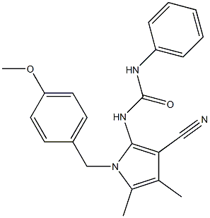 N-[3-cyano-1-(4-methoxybenzyl)-4,5-dimethyl-1H-pyrrol-2-yl]-N'-phenylurea 化学構造式