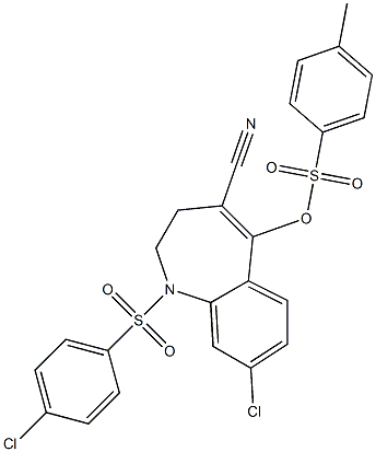 8-chloro-1-[(4-chlorophenyl)sulfonyl]-4-cyano-2,3-dihydro-1H-1-benzazepin-5-yl 4-methylbenzene-1-sulfonate 结构式