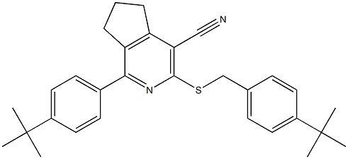 3-{[4-(tert-butyl)benzyl]sulfanyl}-1-[4-(tert-butyl)phenyl]-6,7-dihydro-5H-cyclopenta[c]pyridine-4-carbonitrile 化学構造式