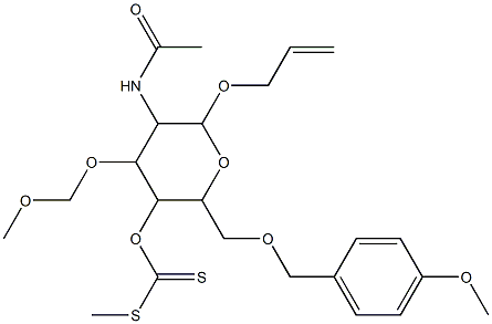 5-(acetylamino)-6-(allyloxy)-2-{[(4-methoxybenzyl)oxy]methyl}-4-(methoxymethoxy)tetrahydro-2H-pyran-3-yl (methylthio)methanethioate 化学構造式