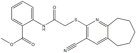 methyl 2-({2-[(3-cyano-6,7,8,9-tetrahydro-5H-cyclohepta[b]pyridin-2-yl)sulfanyl]acetyl}amino)benzenecarboxylate,,结构式