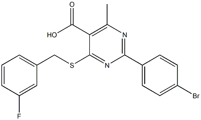 2-(4-bromophenyl)-4-[(3-fluorobenzyl)thio]-6-methylpyrimidine-5-carboxylic acid Struktur