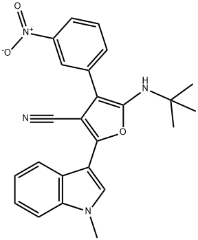 3-Furancarbonitrile,  5-[(1,1-dimethylethyl)amino]-2-(1-methyl-1H-indol-3-yl)-4-(3-nitrophenyl)- 化学構造式