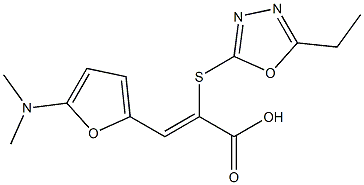 2-Propenoic  acid,  3-[5-(dimethylamino)-2-furanyl]-2-[(5-ethyl-1,3,4-oxadiazol-2-yl)thio]-,  (2Z)- 结构式
