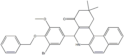 5-[4-(benzyloxy)-3-bromo-5-methoxyphenyl]-2,2-dimethyl-2,3,5,6-tetrahydrobenzo[a]phenanthridin-4(1H)-one 化学構造式