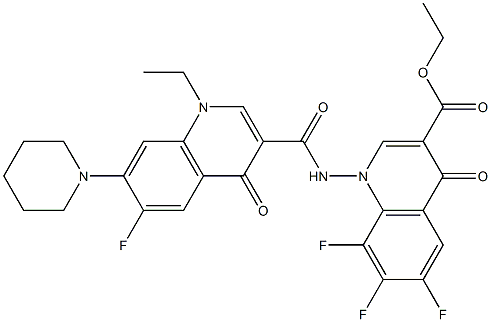 ethyl 1-({[1-ethyl-6-fluoro-4-oxo-7-(1-piperidinyl)-1,4-dihydro-3-quinolinyl]carbonyl}amino)-6,7,8-trifluoro-4-oxo-1,4-dihydro-3-quinolinecarboxylate Structure