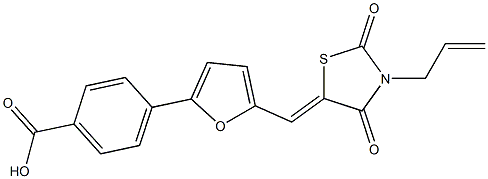 4-{5-[(3-allyl-2,4-dioxo-1,3-thiazolidin-5-ylidene)methyl]-2-furyl}benzoic acid 化学構造式