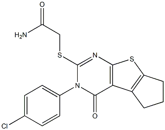 2-{[3-(4-chlorophenyl)-4-oxo-3,5,6,7-tetrahydro-4H-cyclopenta[4,5]thieno[2,3-d]pyrimidin-2-yl]sulfanyl}acetamide,,结构式