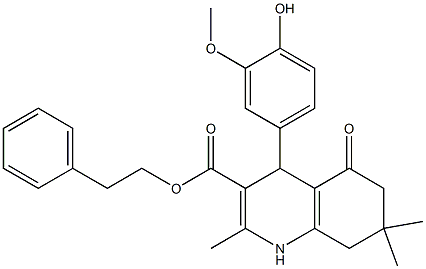 2-phenylethyl 4-(4-hydroxy-3-methoxyphenyl)-2,7,7-trimethyl-5-oxo-1,4,5,6,7,8-hexahydro-3-quinolinecarboxylate Struktur