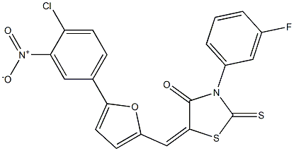 5-[(5-{4-chloro-3-nitrophenyl}-2-furyl)methylene]-3-(3-fluorophenyl)-2-thioxo-1,3-thiazolidin-4-one Struktur