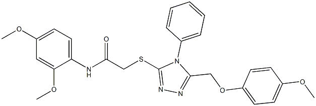 N-(2,4-dimethoxyphenyl)-2-({5-[(4-methoxyphenoxy)methyl]-4-phenyl-4H-1,2,4-triazol-3-yl}sulfanyl)acetamide,,结构式