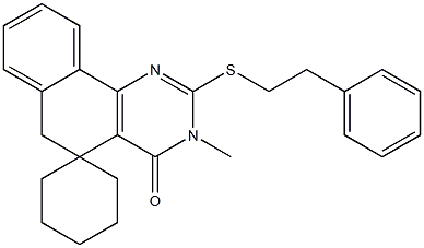 3-methyl-2-[(2-phenylethyl)sulfanyl]-5,6-dihydrospiro(benzo[h]quinazoline-5,1'-cyclohexane)-4(3H)-one Structure