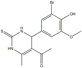 1-[4-(3-bromo-4-hydroxy-5-methoxyphenyl)-6-methyl-2-thioxo-1,2,3,4-tetrahydro-5-pyrimidinyl]ethanone Structure