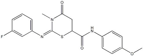 2-[(3-fluorophenyl)imino]-N-(4-methoxyphenyl)-3-methyl-4-oxo-1,3-thiazinane-6-carboxamide 化学構造式