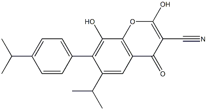 2,8-Dihydroxy-6-isopropyl-7-(4-isopropylphenyl)-4-oxo-4H-chromene-3-carbonitrile Struktur