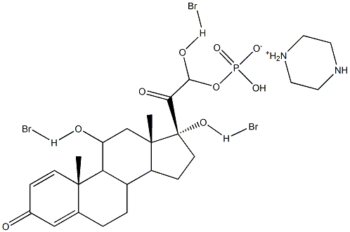 11,17,21-Trihdroxypregna-1,4-diene-3,20-dione 21-phosphate piperazine salt Struktur