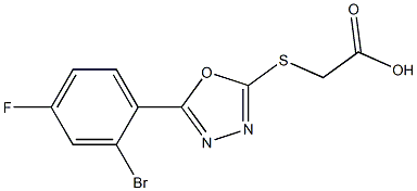 2-{[5-(2-bromo-4-fluorophenyl)-1,3,4-oxadiazol-2-yl]sulfanyl}acetic acid 化学構造式