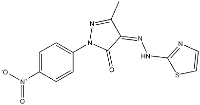 3-methyl-1-(4-nitrophenyl)-1H-pyrazole-4,5-dione 4-[N-(1,3-thiazol-2-yl)hydrazone] Struktur