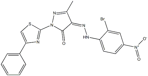 3-methyl-1-(4-phenyl-1,3-thiazol-2-yl)-1H-pyrazole-4,5-dione 4-[N-(2-bromo-4-nitrophenyl)hydrazone] Structure