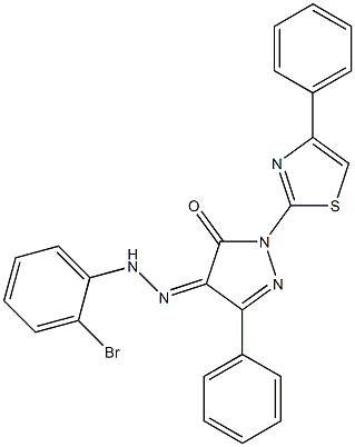3-phenyl-1-(4-phenyl-1,3-thiazol-2-yl)-1H-pyrazole-4,5-dione 4-[N-(2-bromophenyl)hydrazone] Struktur