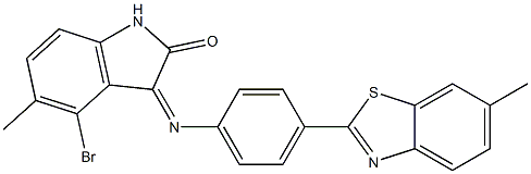 4-bromo-5-methyl-3-{[4-(6-methyl-1,3-benzothiazol-2-yl)phenyl]imino}-1H-indol-2-one,,结构式