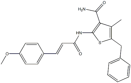 5-benzyl-2-{[(E)-3-(4-methoxyphenyl)-2-propenoyl]amino}-4-methyl-3-thiophenecarboxamide Struktur